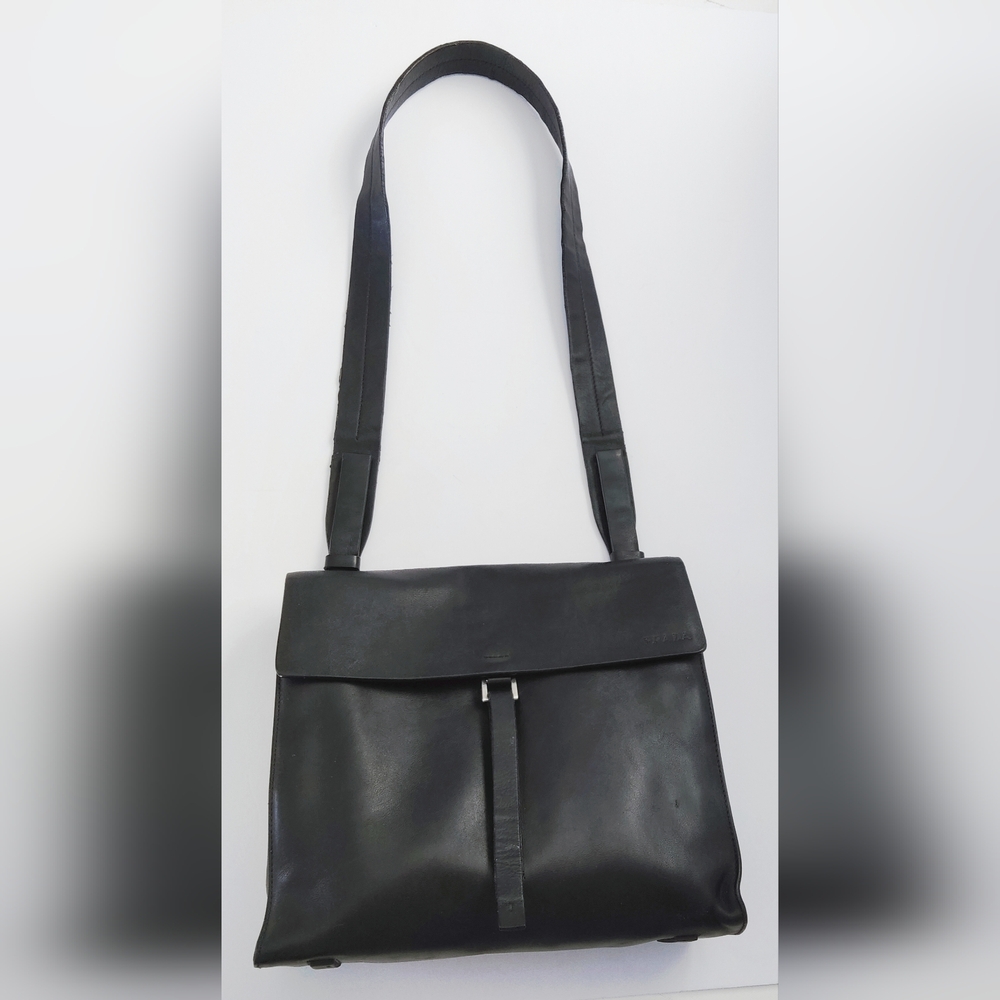 Prada Black Leather Flap Messenger Bag